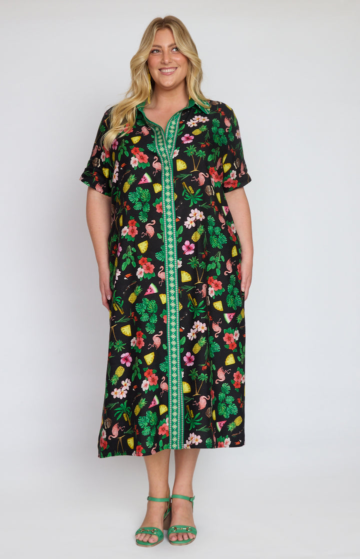 Maya Shirt Dress in hello sunshine black