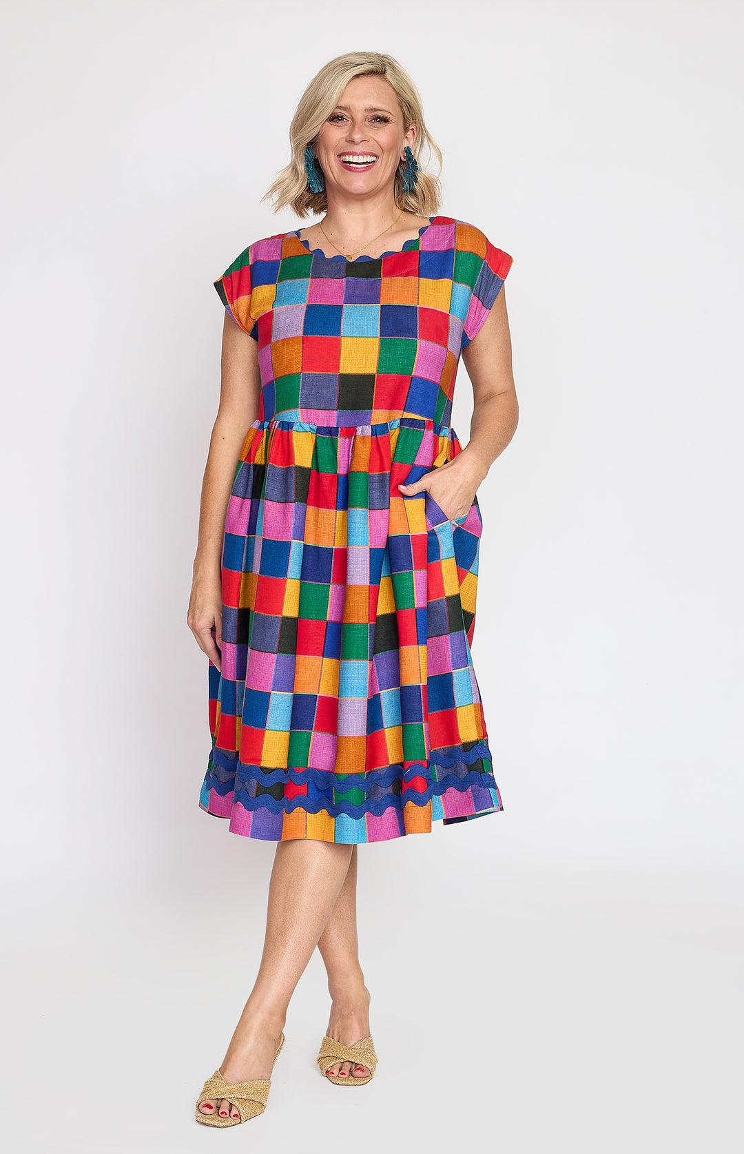 Holiday Dress in name dropper gingham