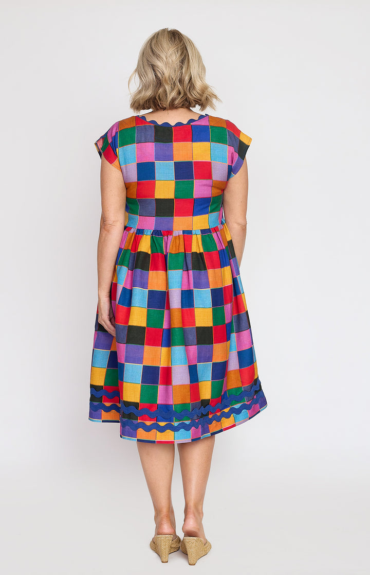 Holiday Dress in name dropper gingham