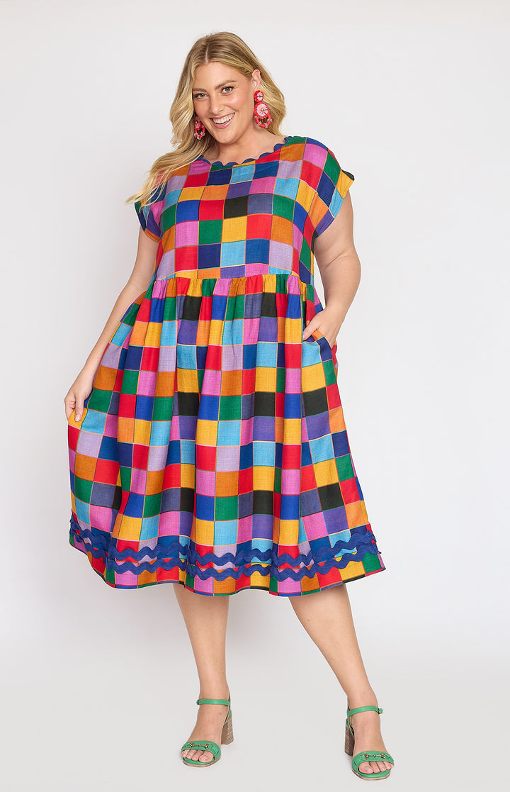 Holiday Dress in name dropper gingham