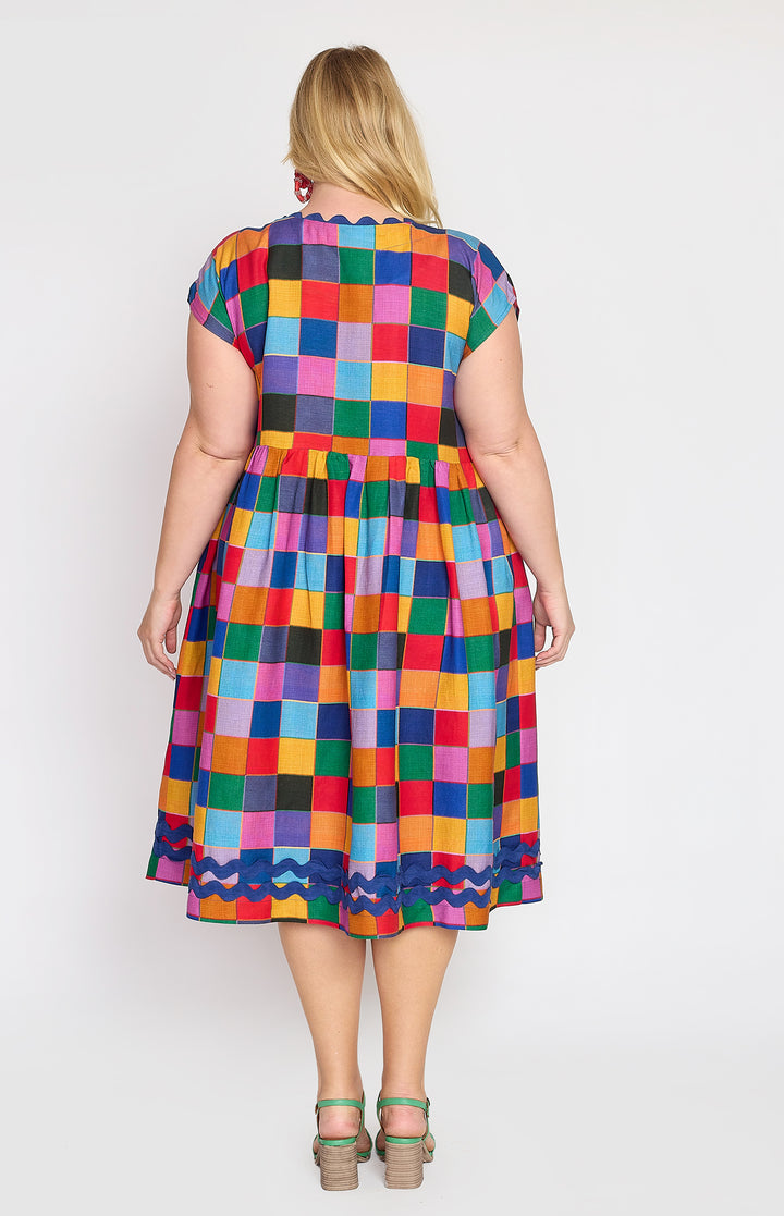 Holiday Dress in name dropper gingham