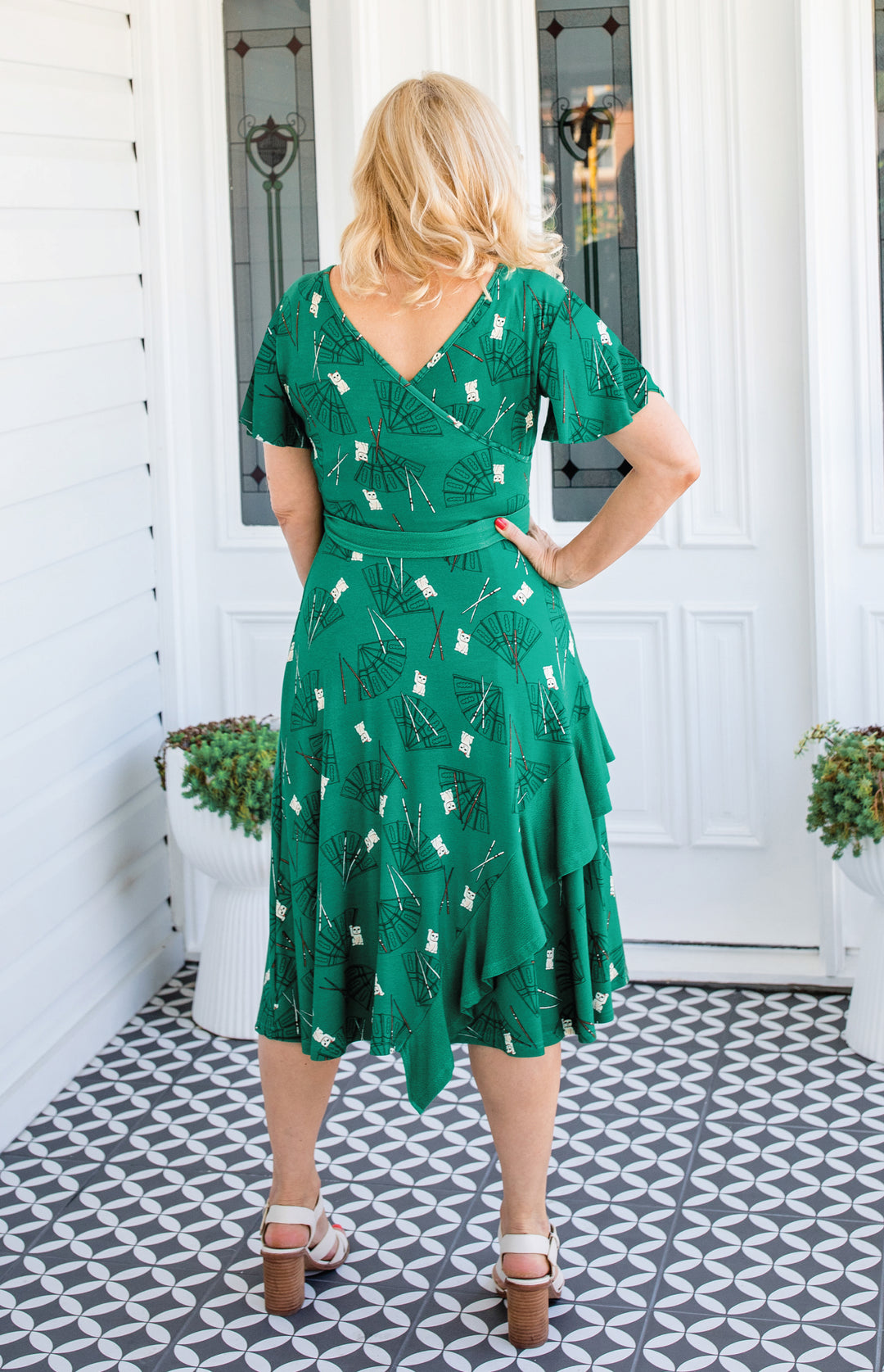 Abagail Reversible Dress in lucky cat green