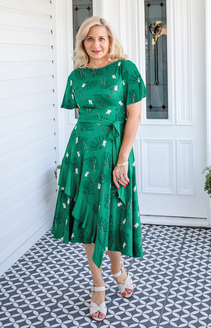 Abagail Reversible Dress in lucky cat green