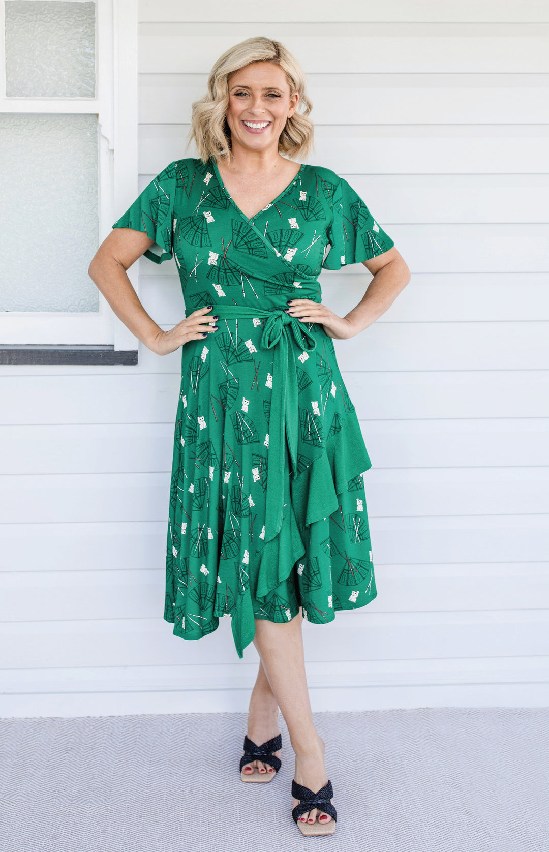 Abagail Reversible Dress in lucky cat green