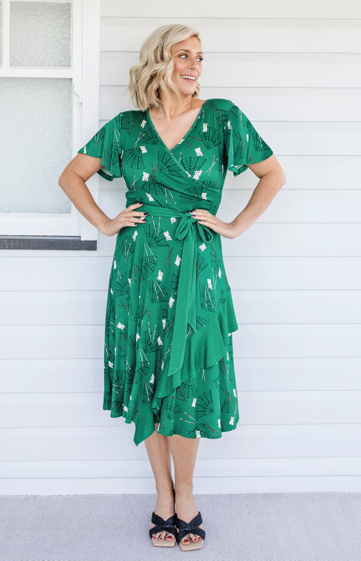 Abagail Reversible Dress in lucky cat green