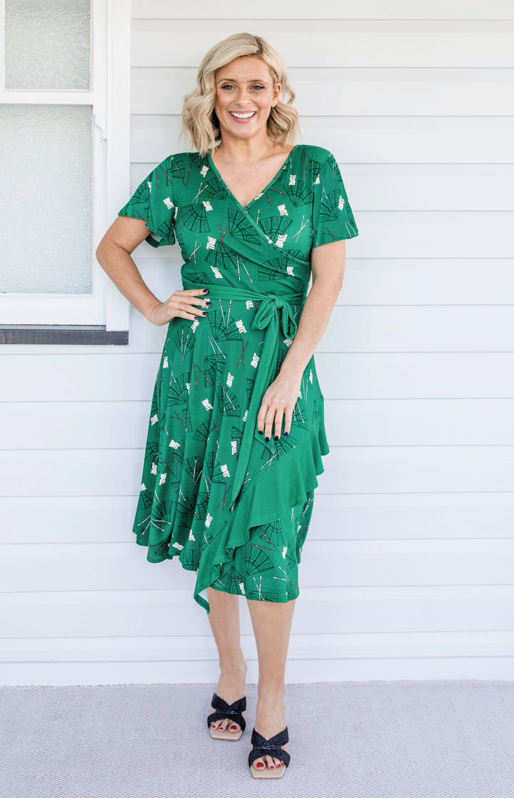 Abagail Reversible Dress in lucky cat green