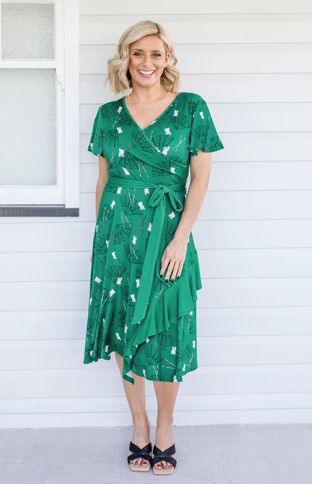 Abagail Reversible Dress in lucky cat green