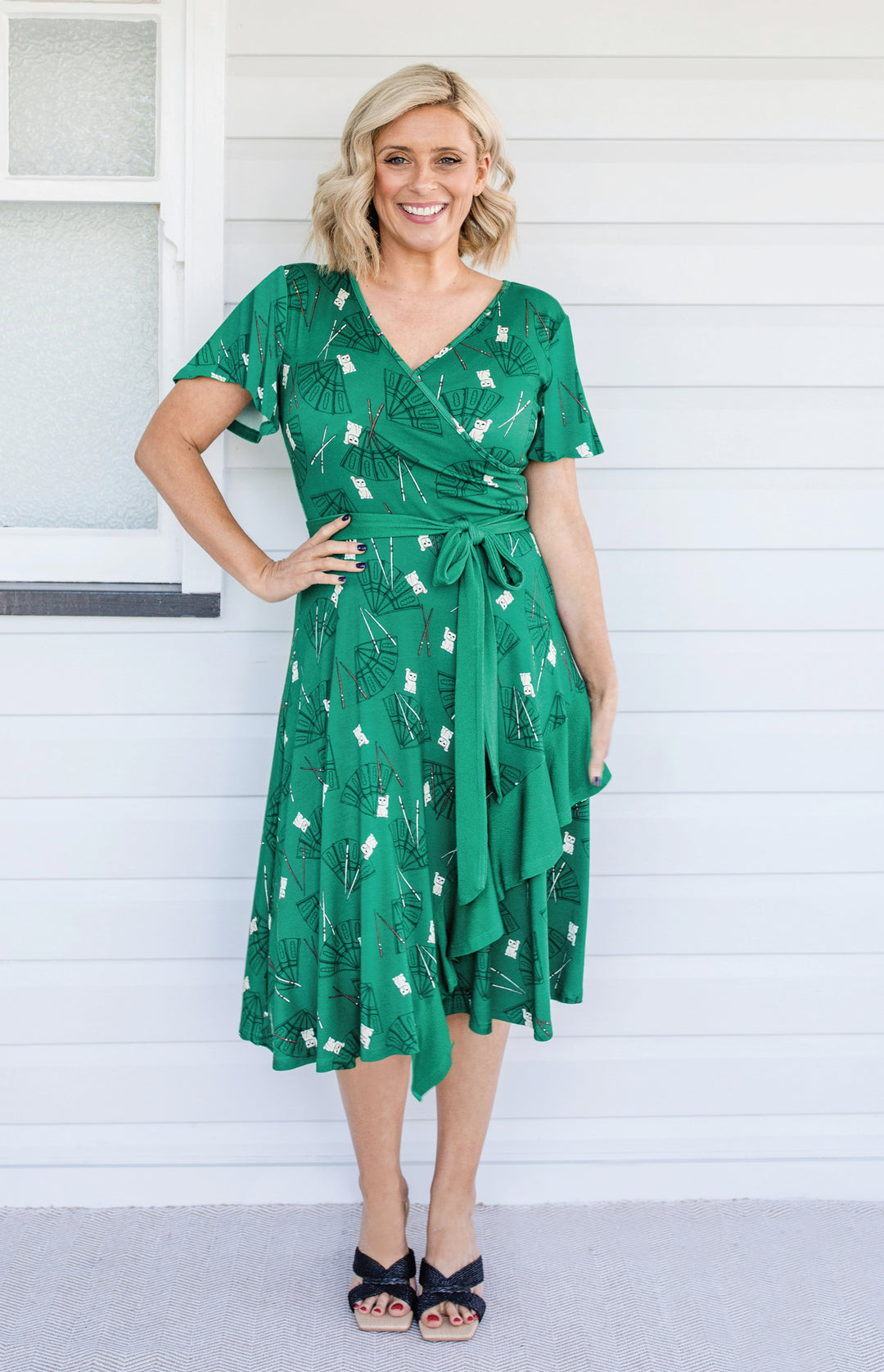 Abagail Reversible Dress in lucky cat green