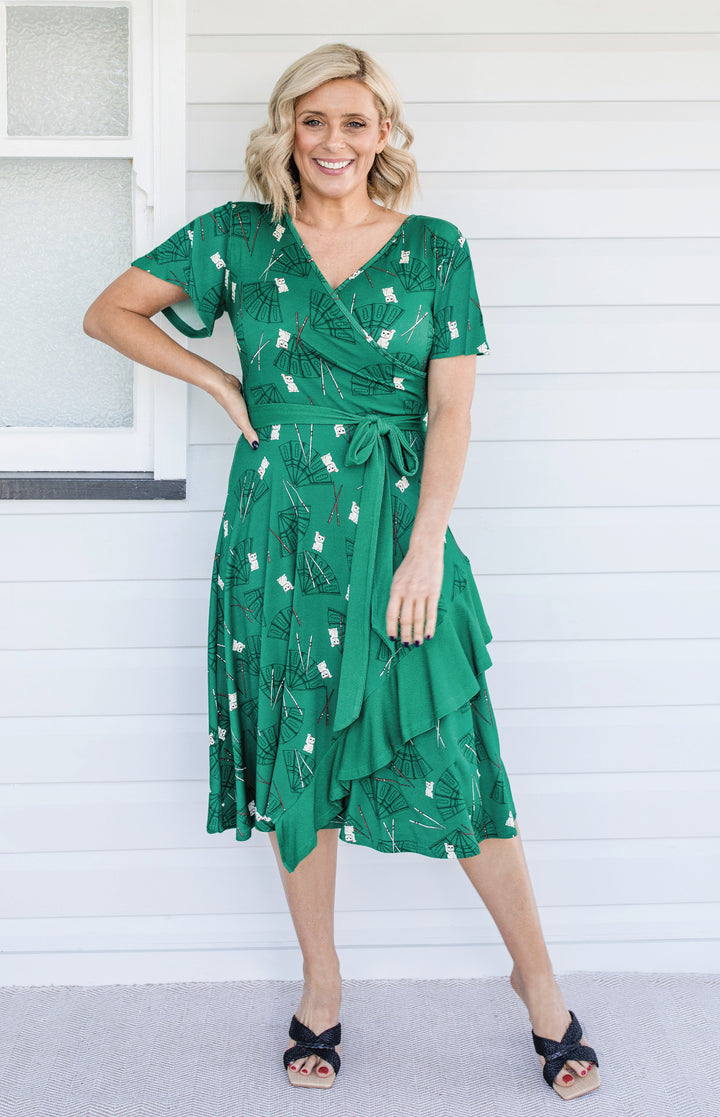 Abagail Reversible Dress in lucky cat green