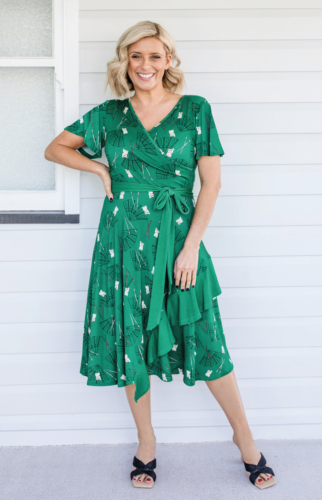 Abagail Reversible Dress in lucky cat green