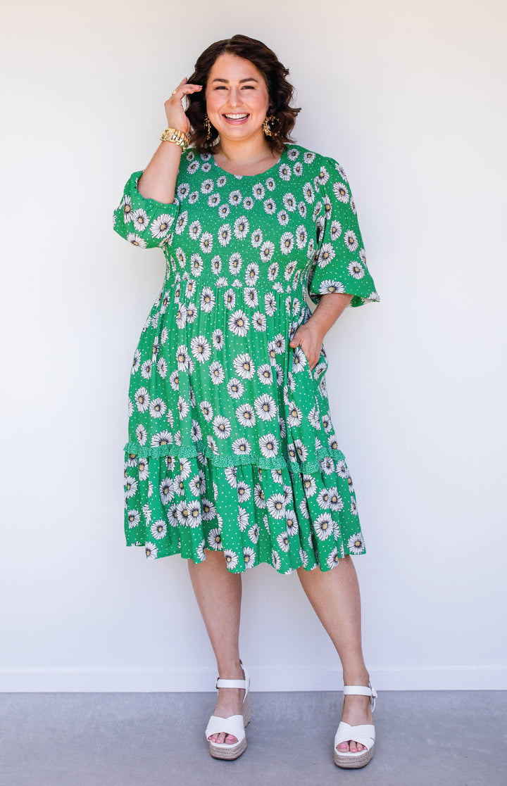 Barbados Mini Dress in daisy days green