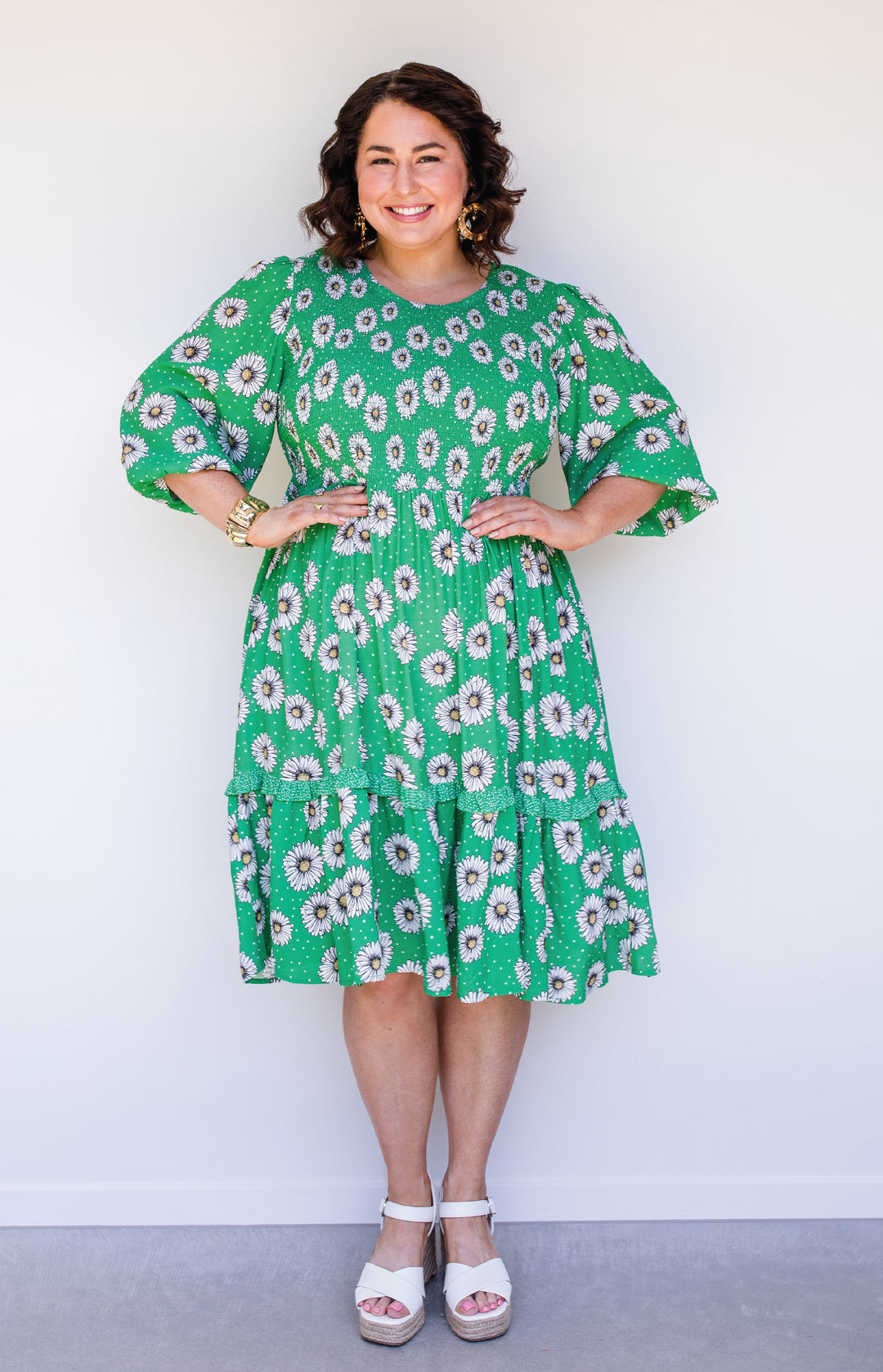 Barbados Mini Dress in daisy days green