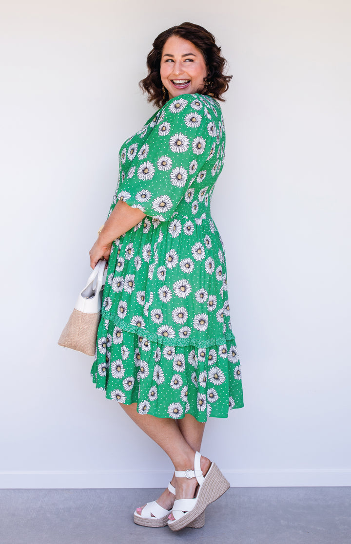 Barbados Mini Dress in daisy days green