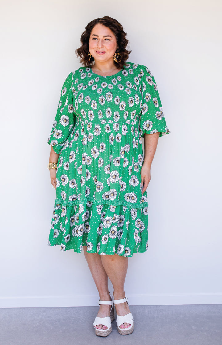 Barbados Mini Dress in daisy days green