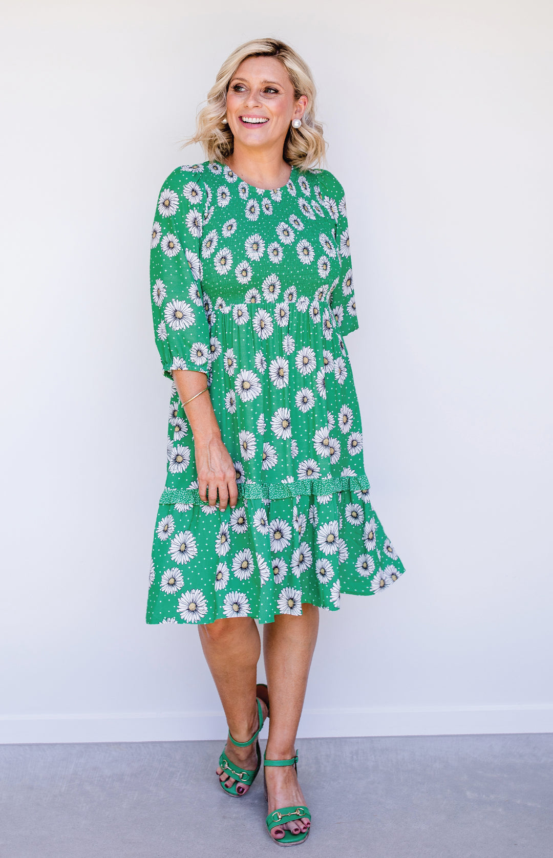 Barbados Mini Dress in daisy days green