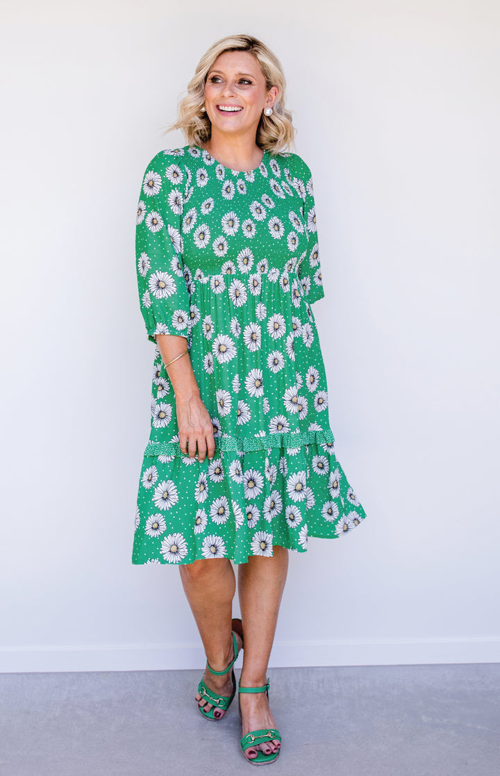 Barbados Mini Dress in daisy days green