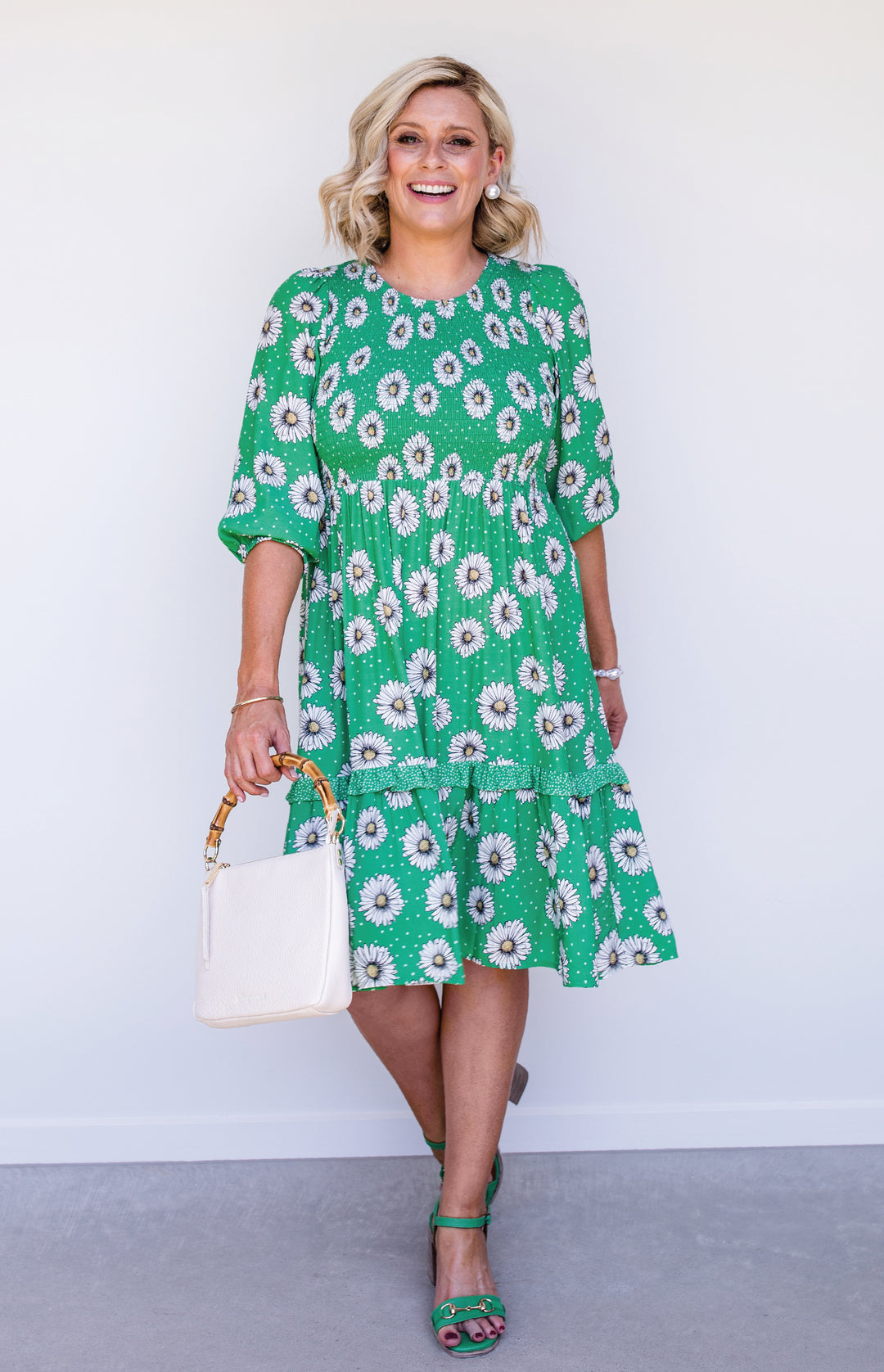 Barbados Mini Dress in daisy days green