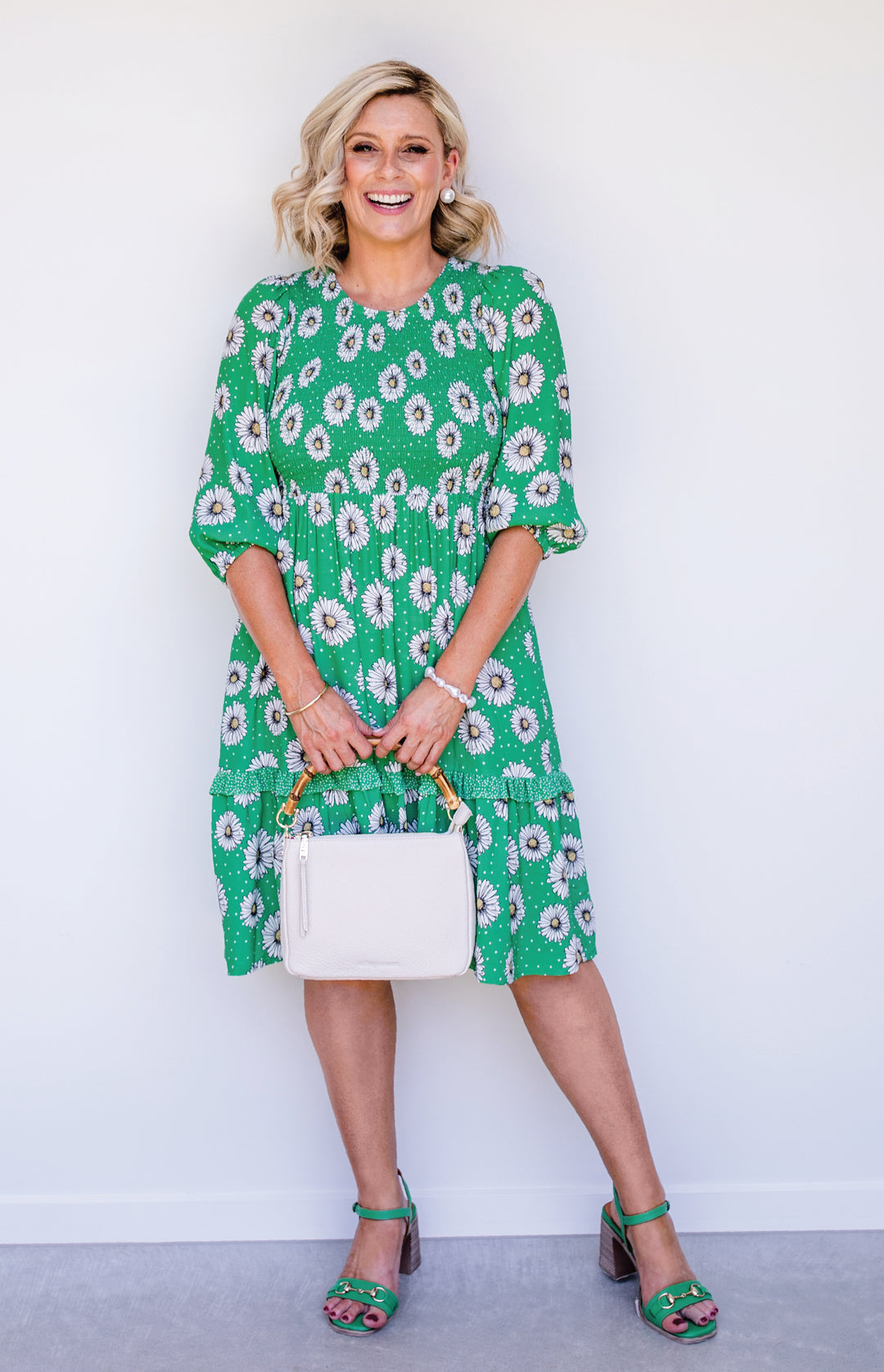 Barbados Mini Dress in daisy days green