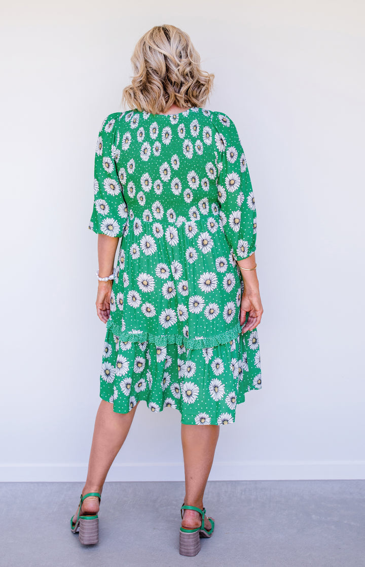 Barbados Mini Dress in daisy days green