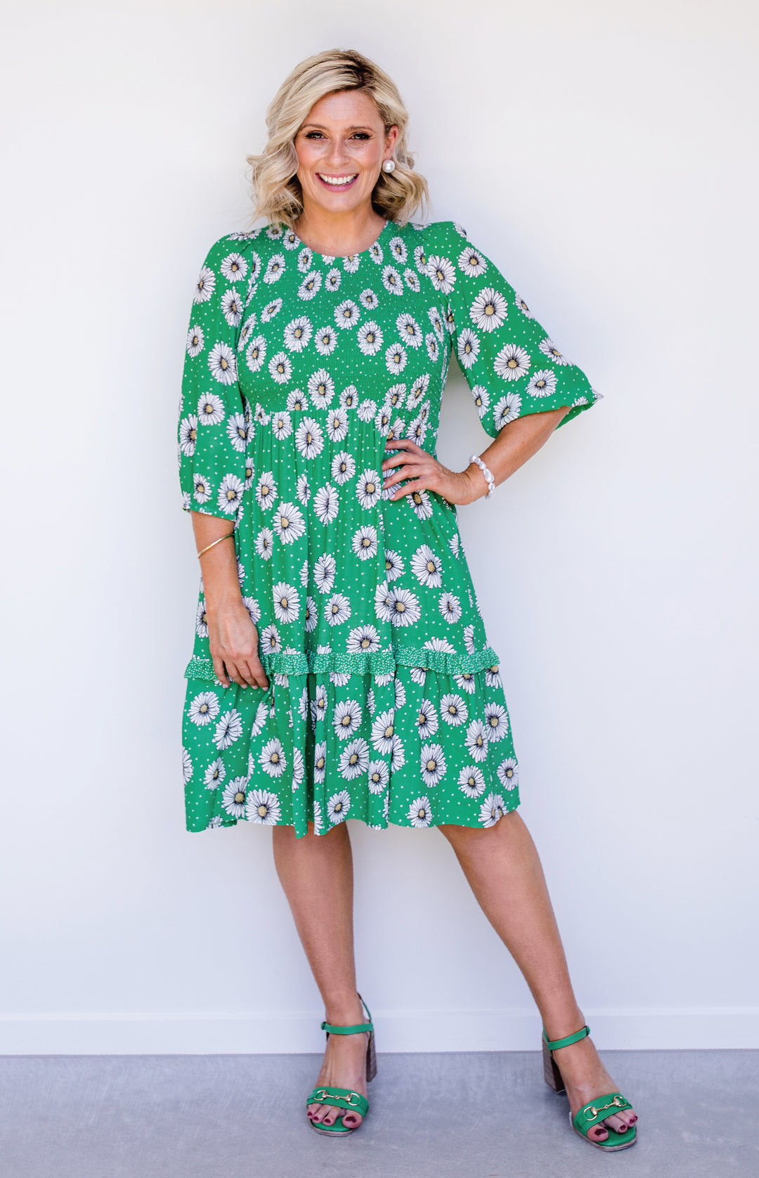 Barbados Mini Dress in daisy days green