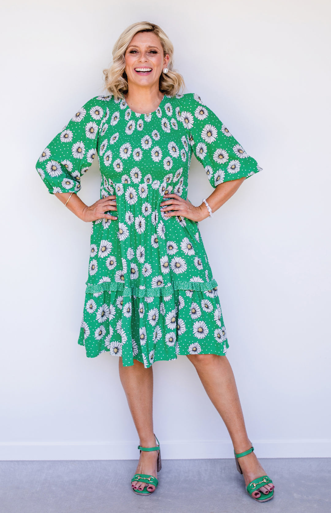 Barbados Mini Dress in daisy days green