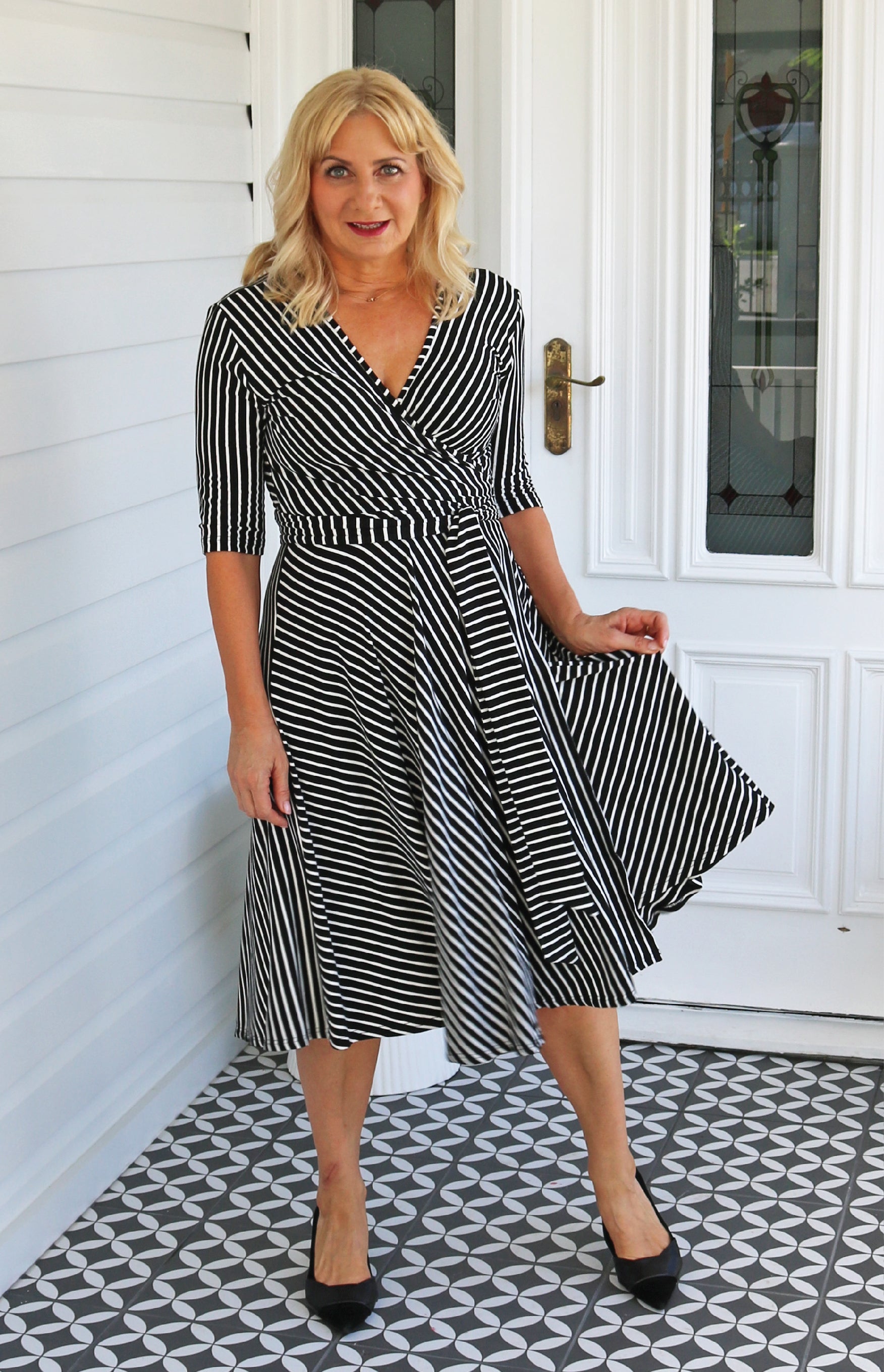 Fashion black dress with stripes