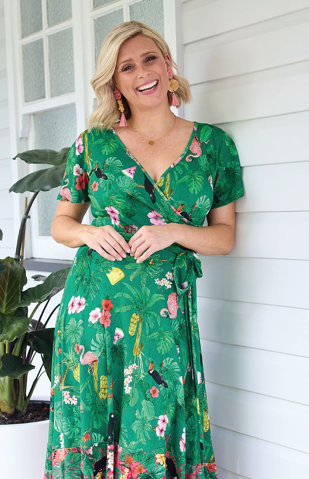 Gabrielle Reversible Dress in hello sunshine green