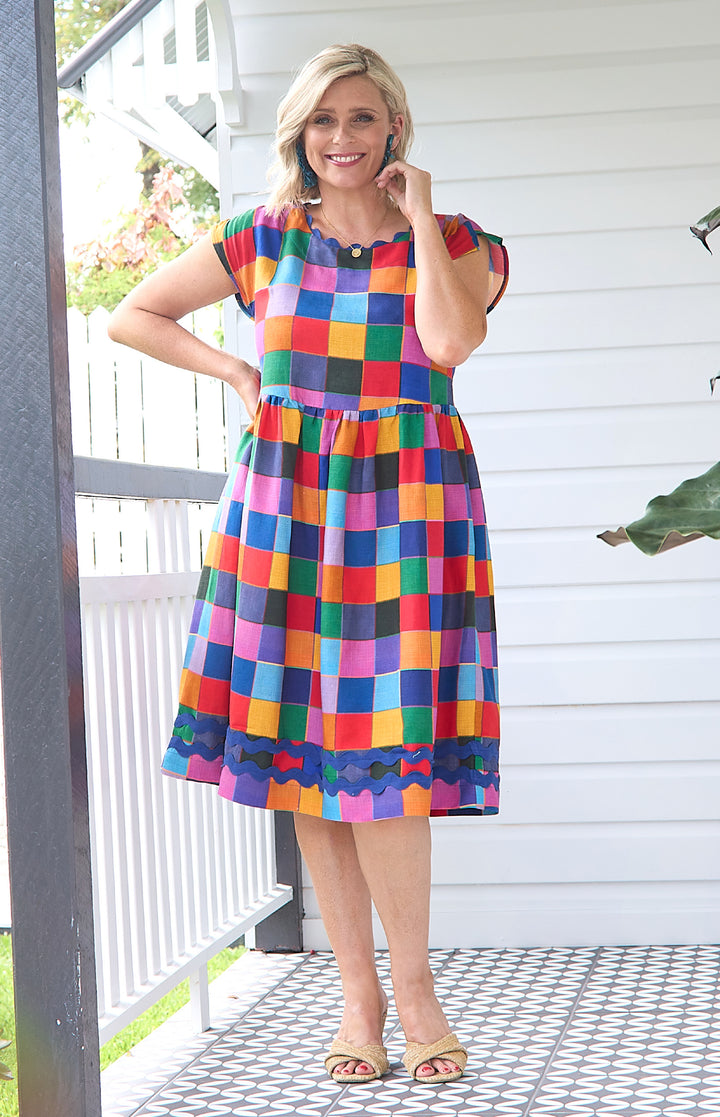 Holiday Dress in name dropper gingham