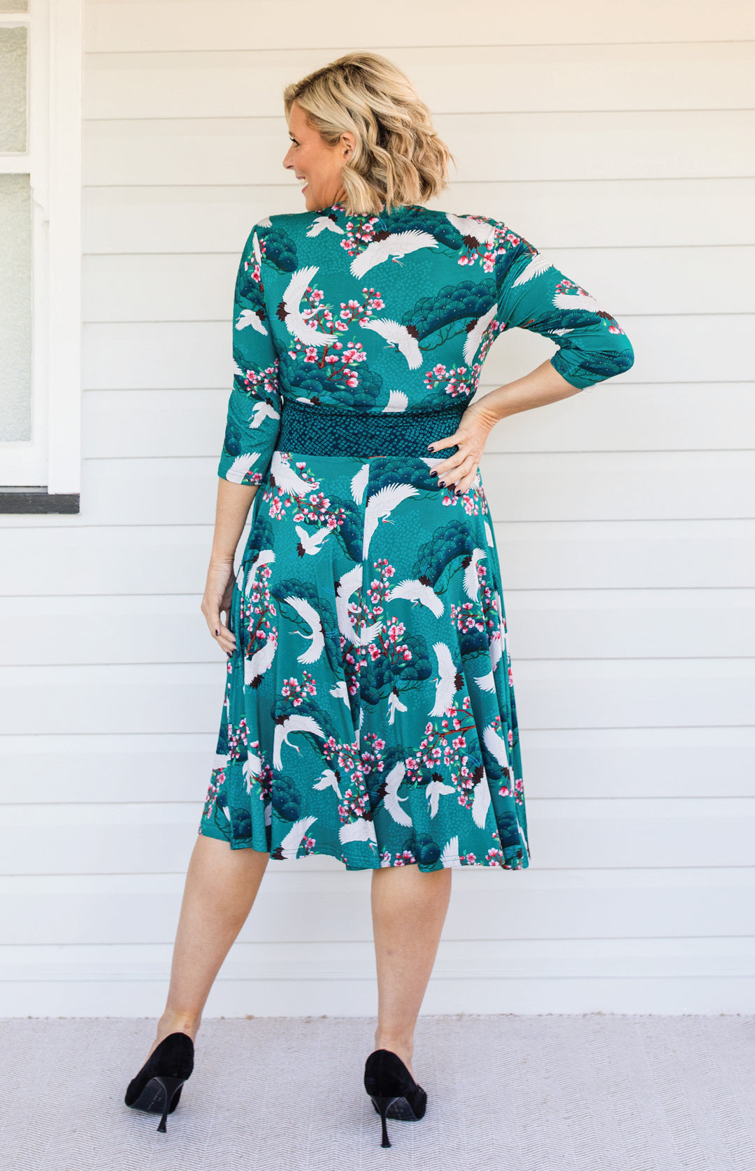 Heidi Dress in birds of a feather teal