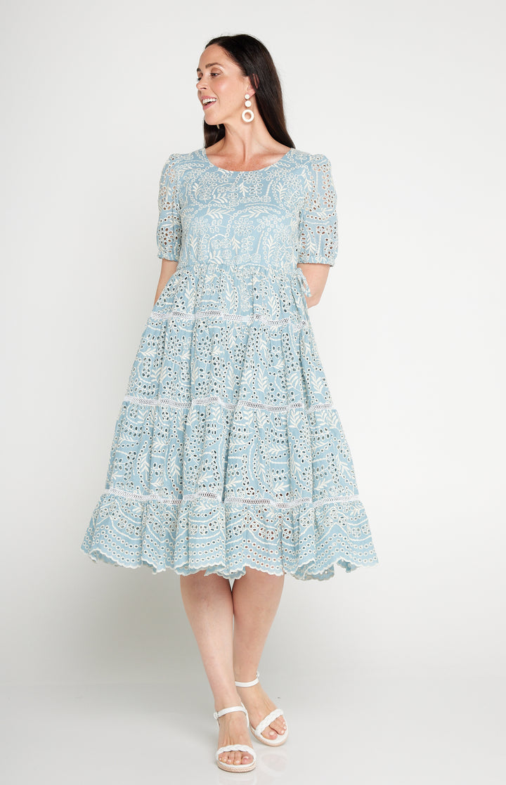 Eloise Dress in blue lace