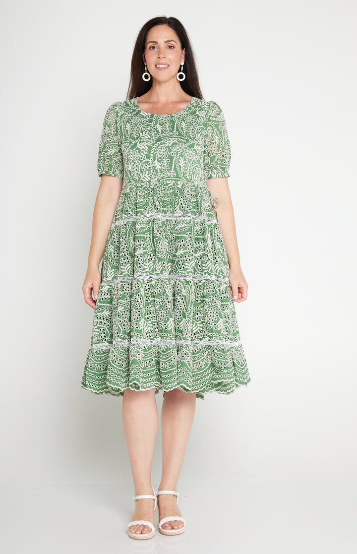 Eloise Dress in green lace