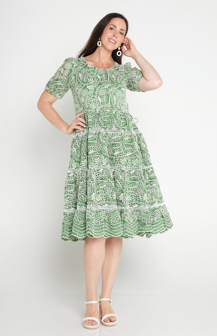 Eloise Dress in green lace