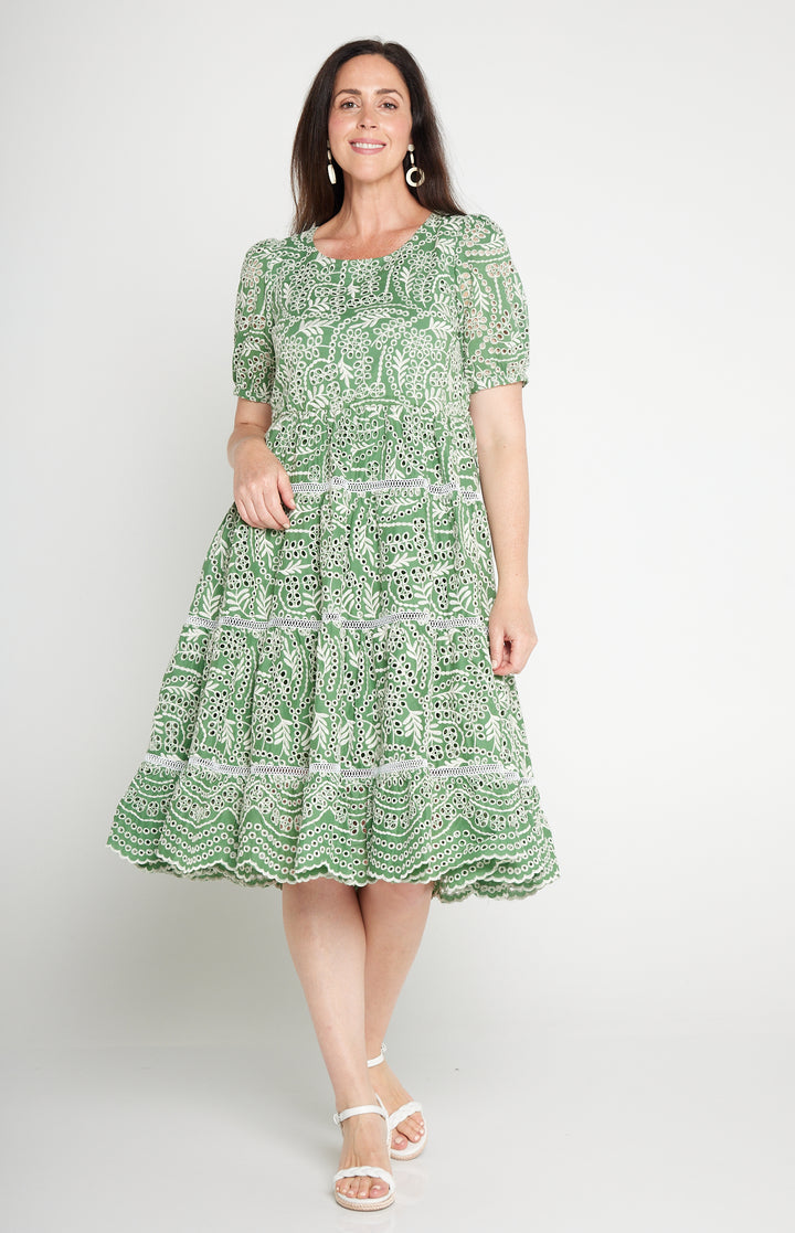 Eloise Dress in green lace