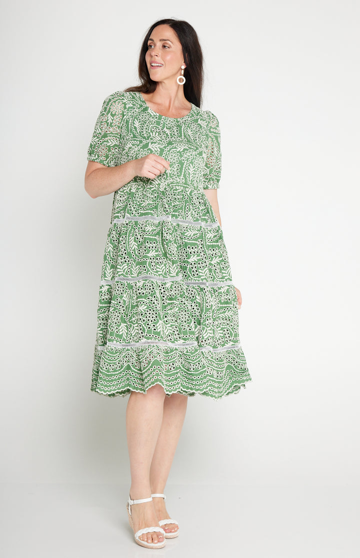 Eloise Dress in green lace