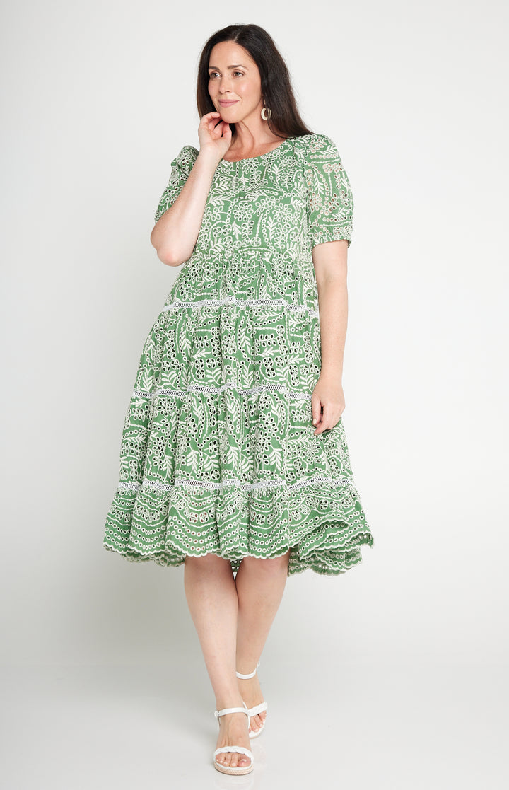 Eloise Dress in green lace