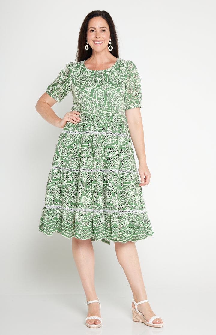 Eloise Dress in green lace