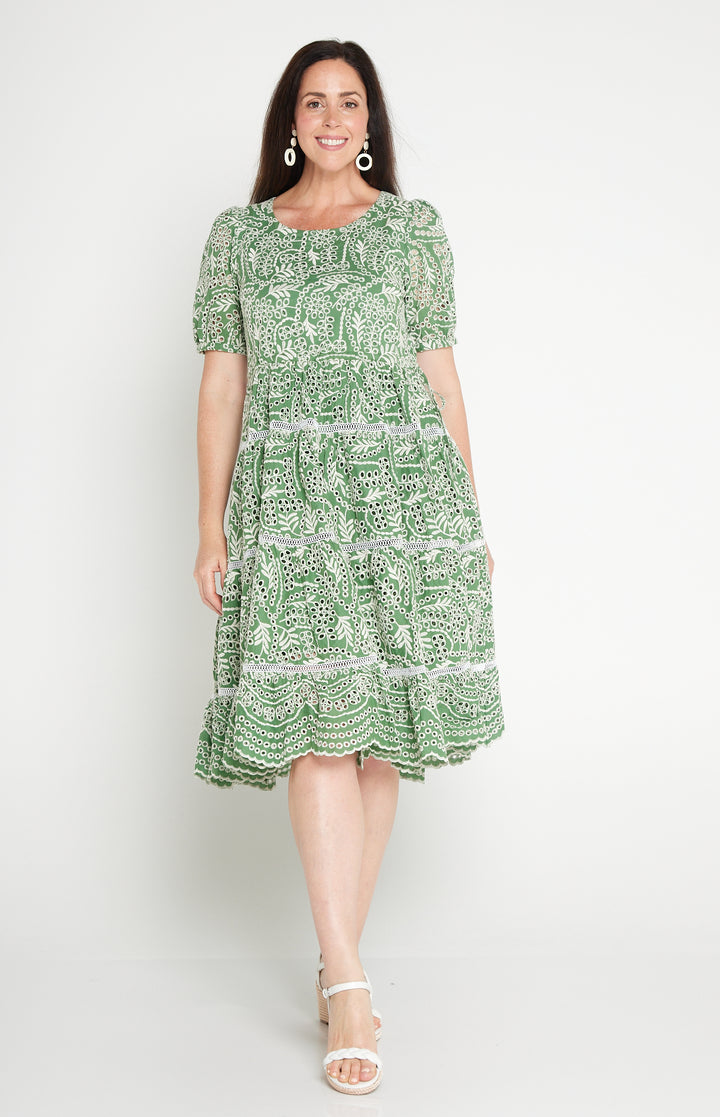 Eloise Dress in green lace