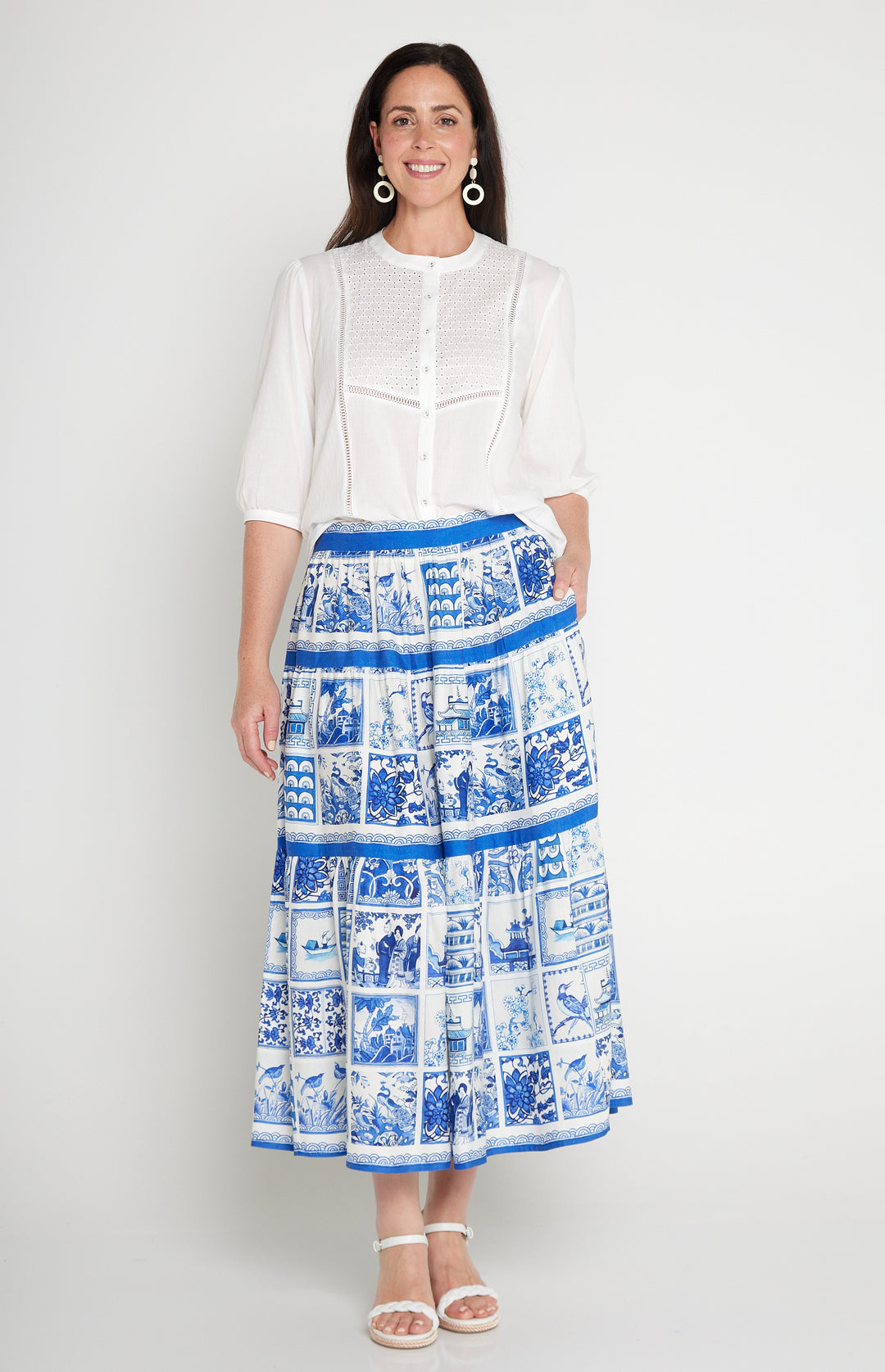 Sally Skirt in patchwork blue