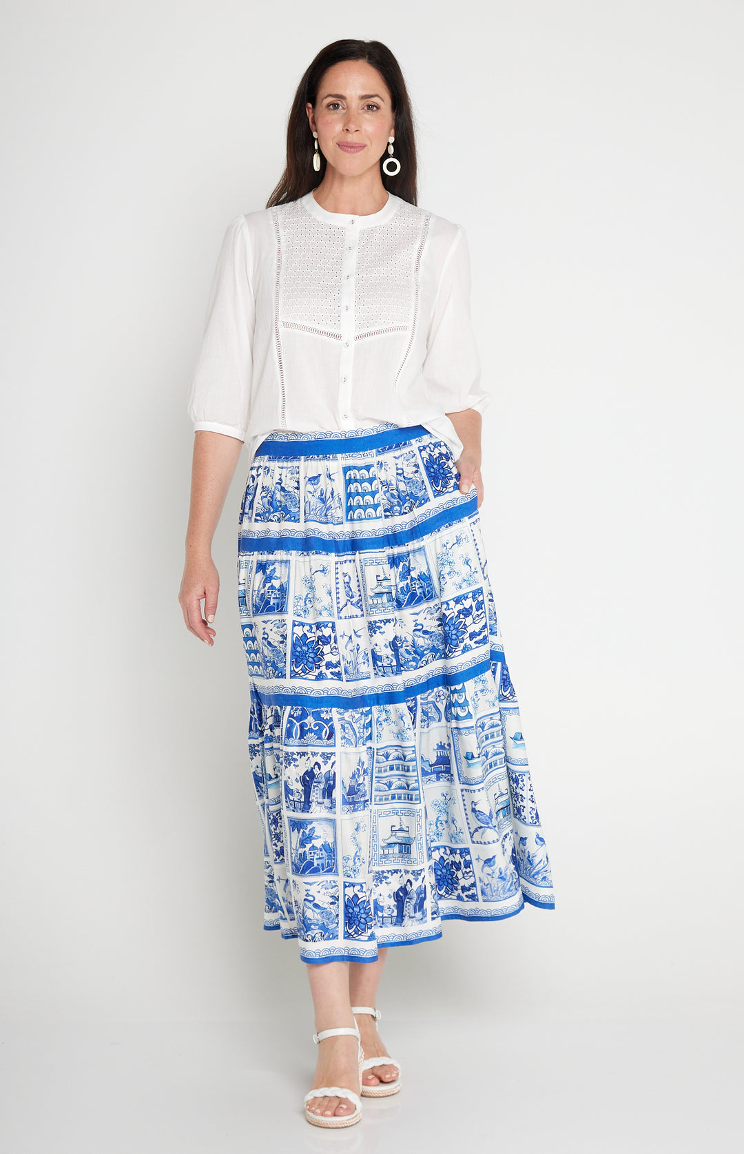 Sally Skirt in patchwork blue