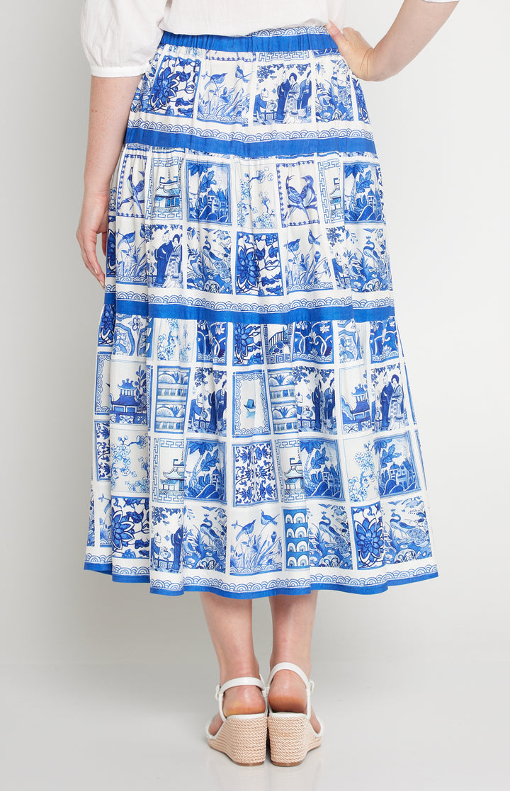 Sally Skirt in patchwork blue