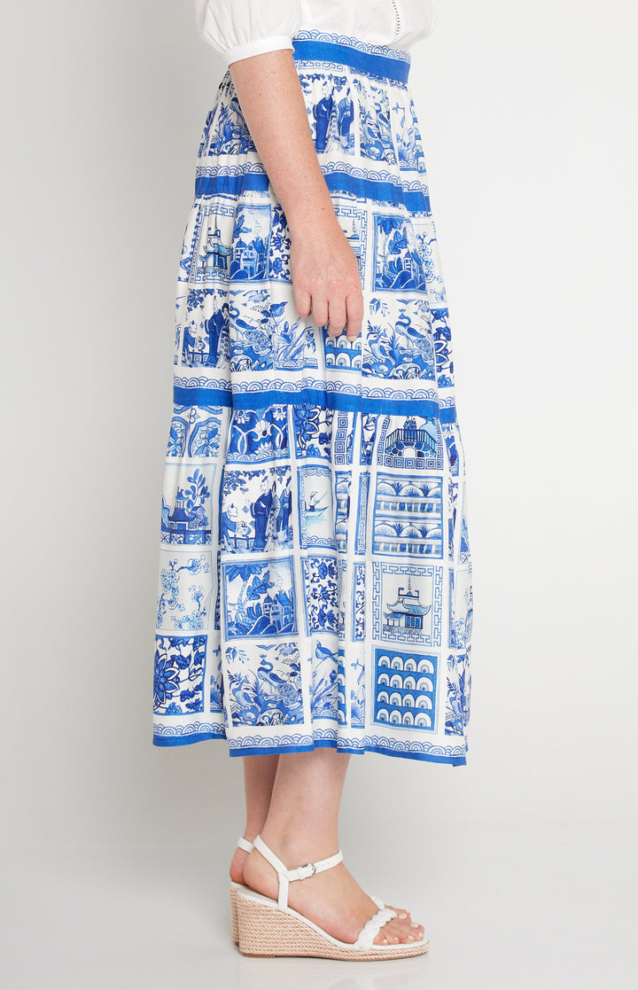 Sally Skirt in patchwork blue