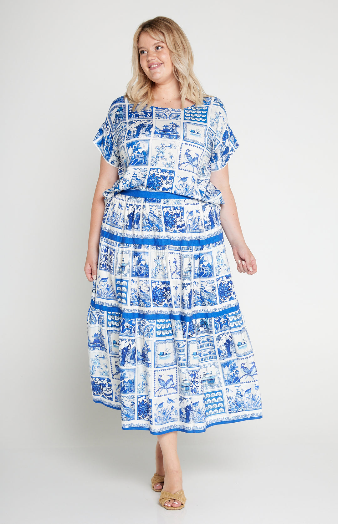 Sally Skirt in patchwork blue