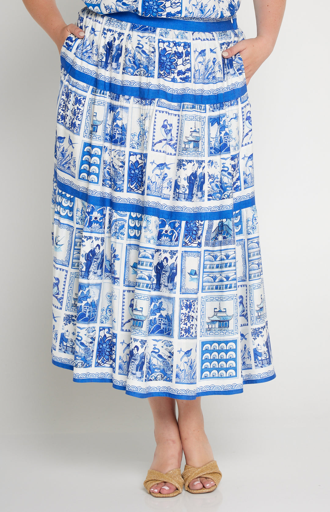 Sally Skirt in patchwork blue