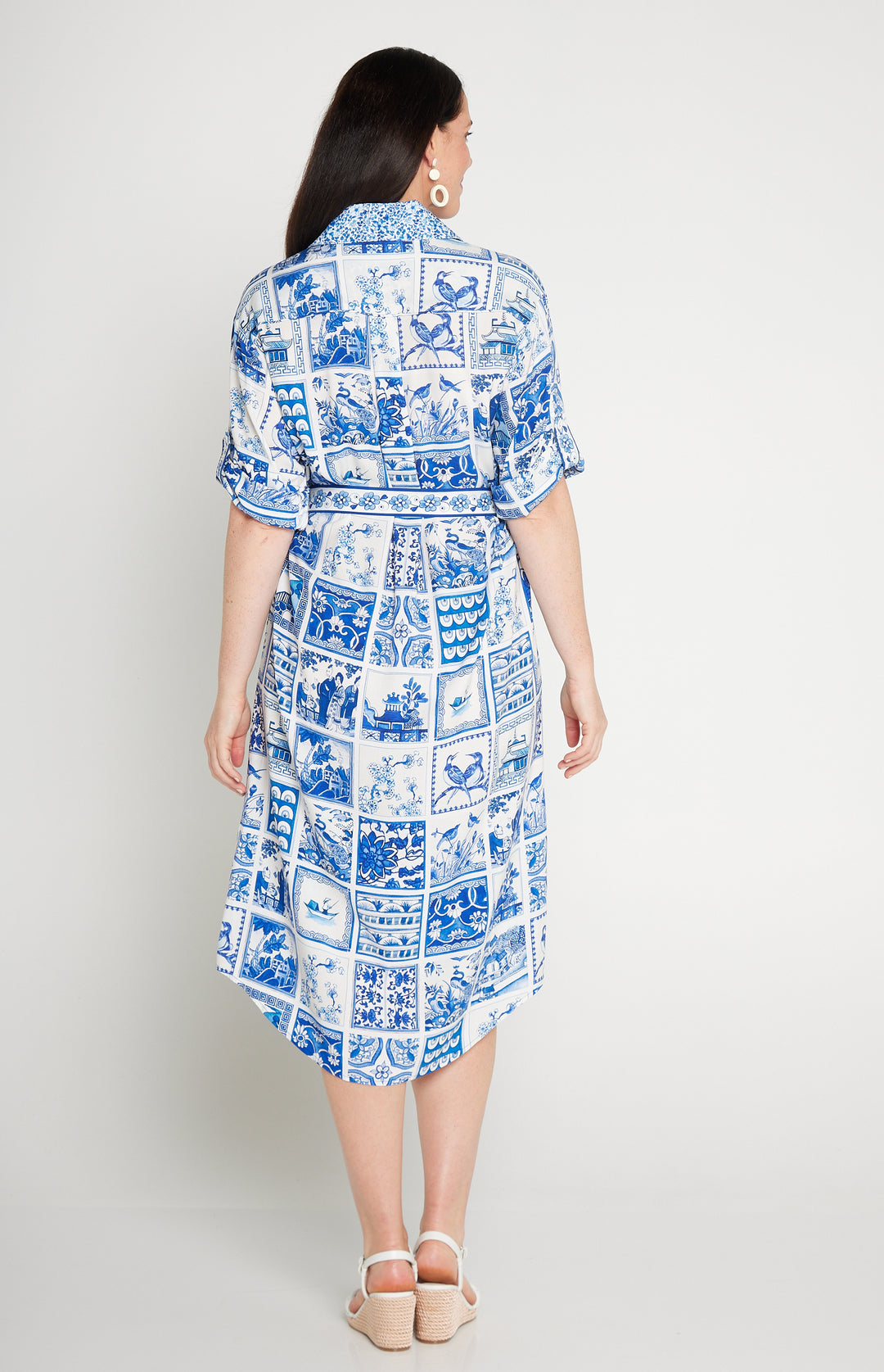 Alison Shirt Dress in patchwork blue