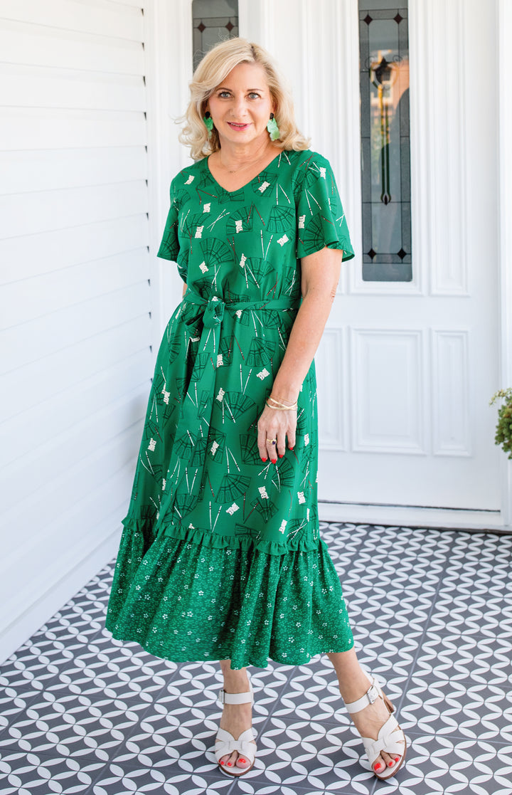 Maldives Midi Dress in lucky cat green