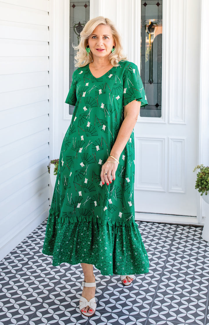 Maldives Midi Dress in lucky cat green