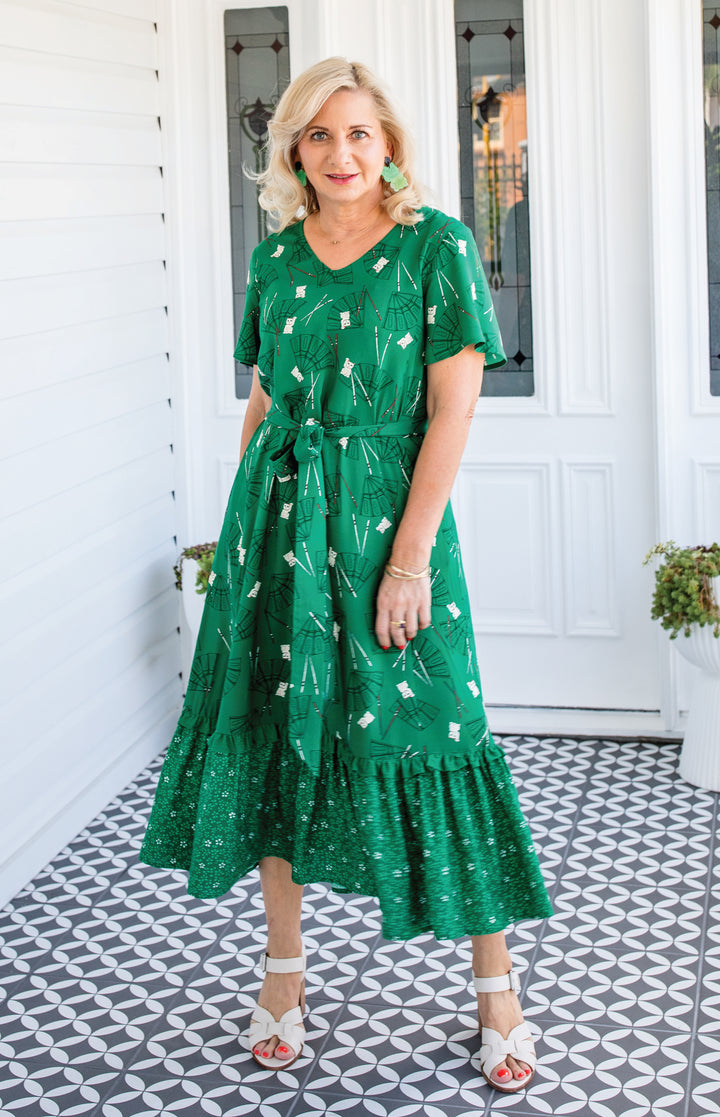 Maldives Midi Dress in lucky cat green