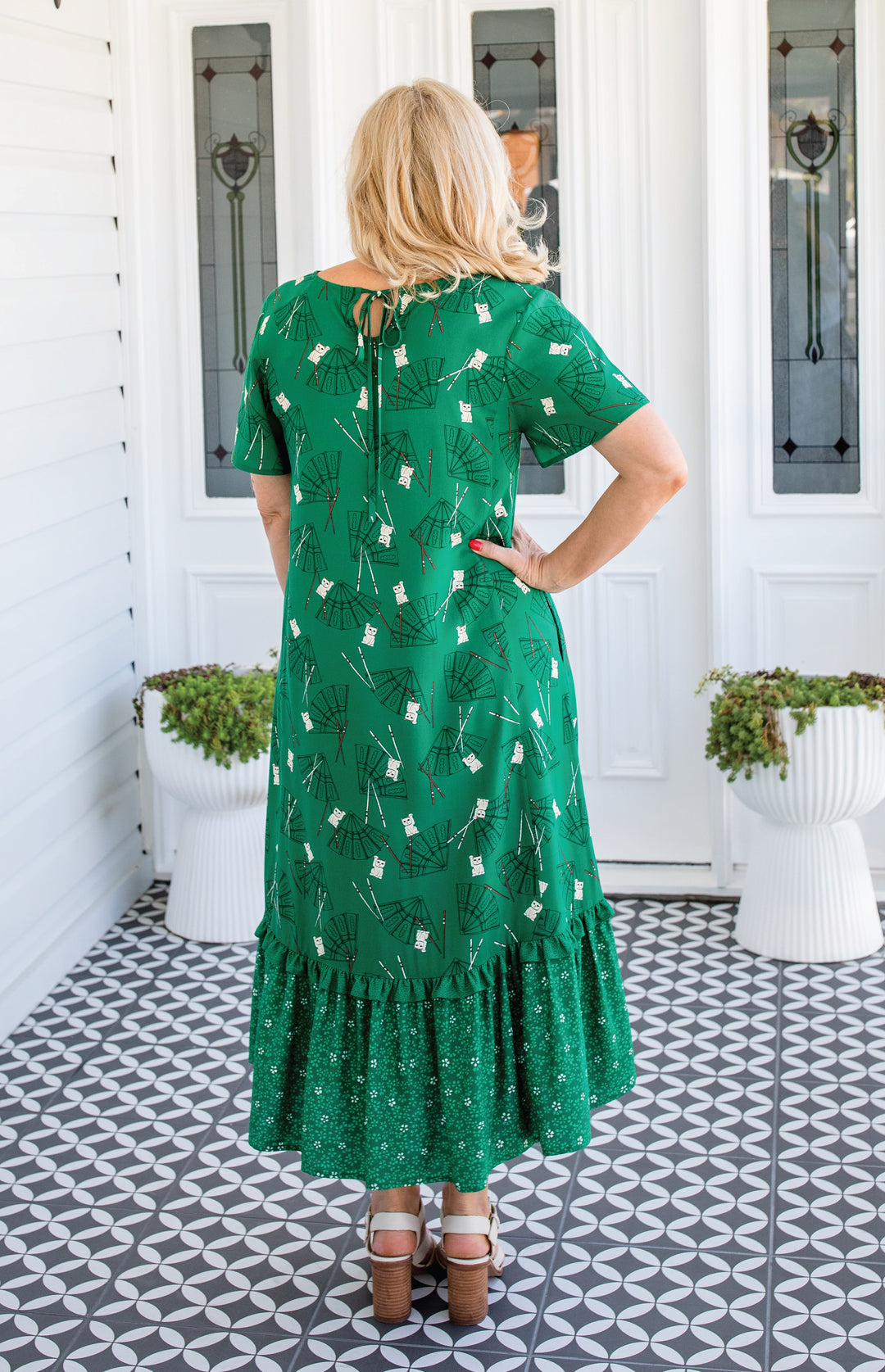 Maldives Midi Dress in lucky cat green