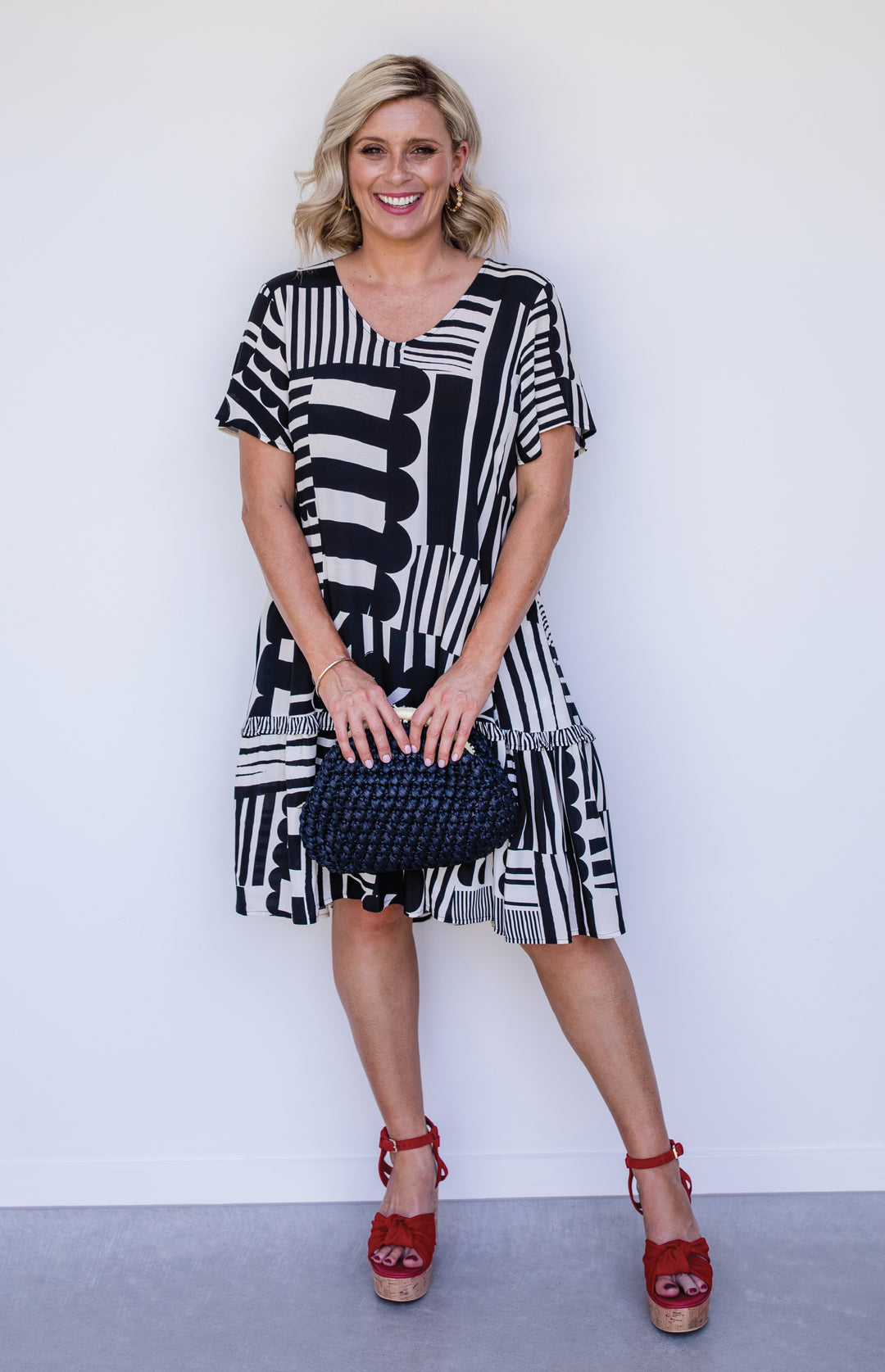 Maldives Mini Dress in seeing stripes black