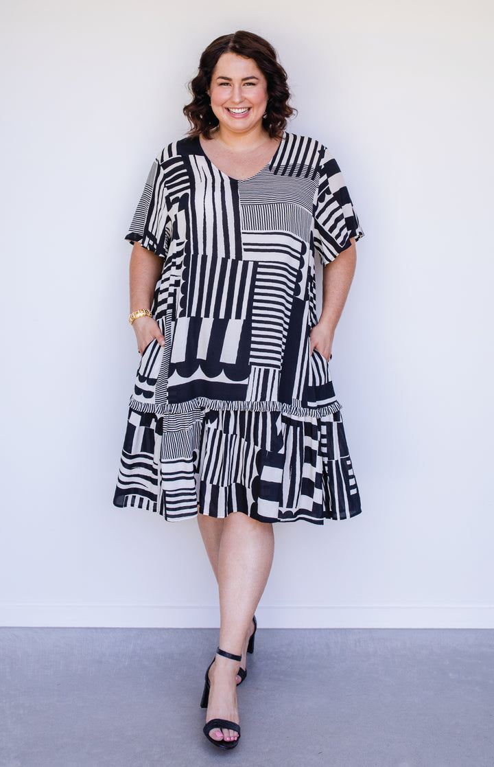 Maldives Mini Dress in seeing stripes black